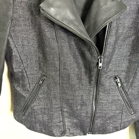 Theory Black Scheli Cross Hatch Silk Goat Leather Moto Jacket Size 8 B0602101 - Picture 15 of 16